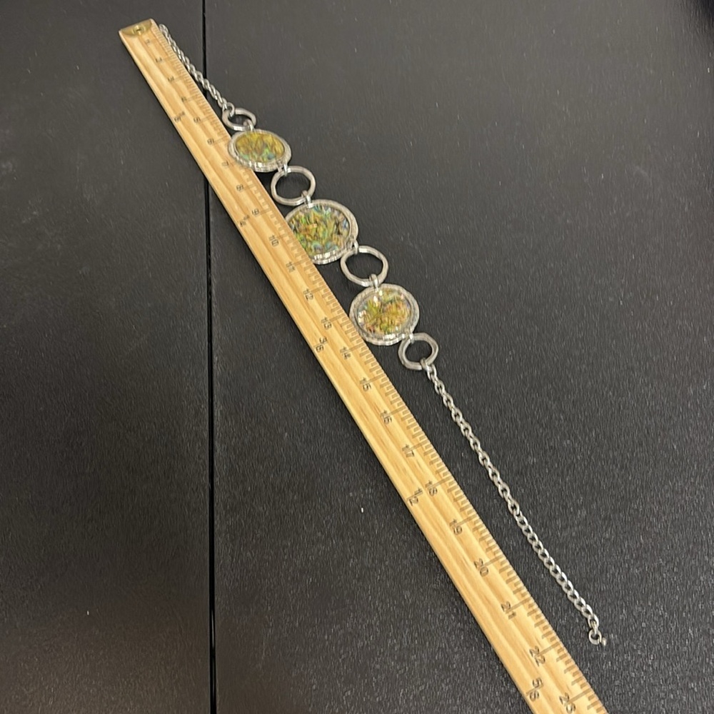 Abalone Disc Silver Tone Chain Link Necklace Statement - Picture 6 of 7